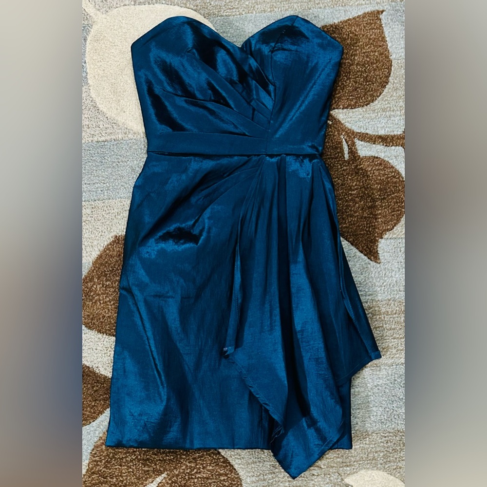 Fabiana Strapless Draped & Pleated Mini Cocktail Dress in Ink Blue Taffeta ZB8